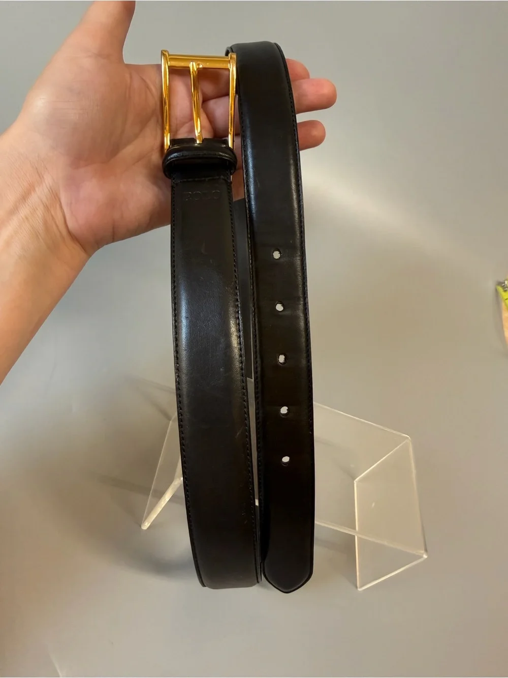 Men’s Polo Ralph Lauren Belt Black Italian Saddle Leather Brass Buckle Sz 40